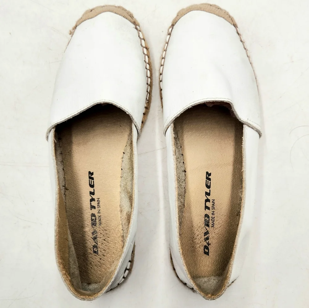 David Taylor Womens 6 White Leather Espradrille Flat Slip On Loafer Spain